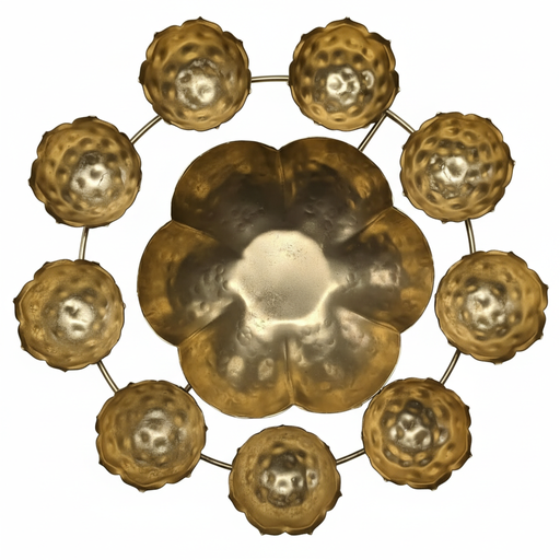Elegant golden metal platter with 8 bowls