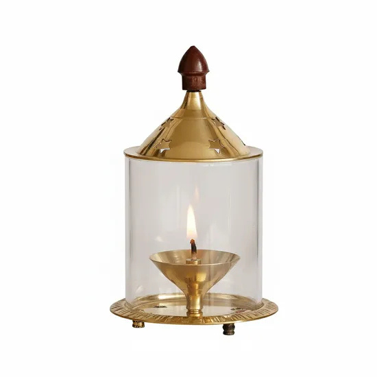 Premium Brass & Glass Akhand Diya/Oil Lamp/Pooja Deepak Brass Table Diya (Height: 5 inch)