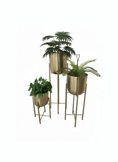 Metal Floor Flower Stand for living room Indoor Plant Stand (Gold)