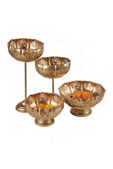 Metal Round Gift and Pooja Storage Basket Set