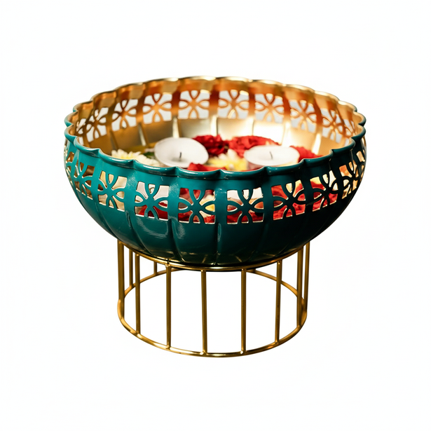 Green Urli Bowl with Stand for Home Décor & Table Decoration