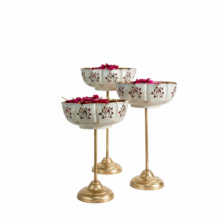 Flower Urli Bowl Set of 3 with Long Stands