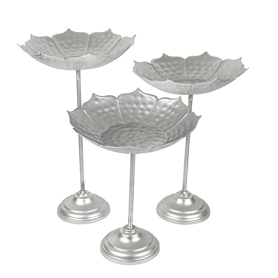 Set of 3 Urli Bowl with Stand (Silver, Multi Size)