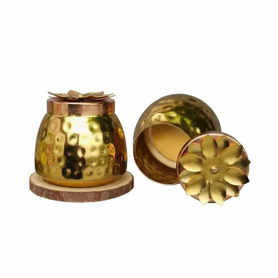 Hammered Gold Copper Plated Dry Fruit Jar (Pack of 2) Heavy Build