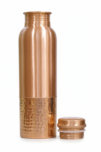 Pure Copper Dual Finish Water Bottle Hammered Bottom Ayurvedic Health Benefits