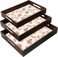 Set of 3 Wooden Trays in Different Sizes